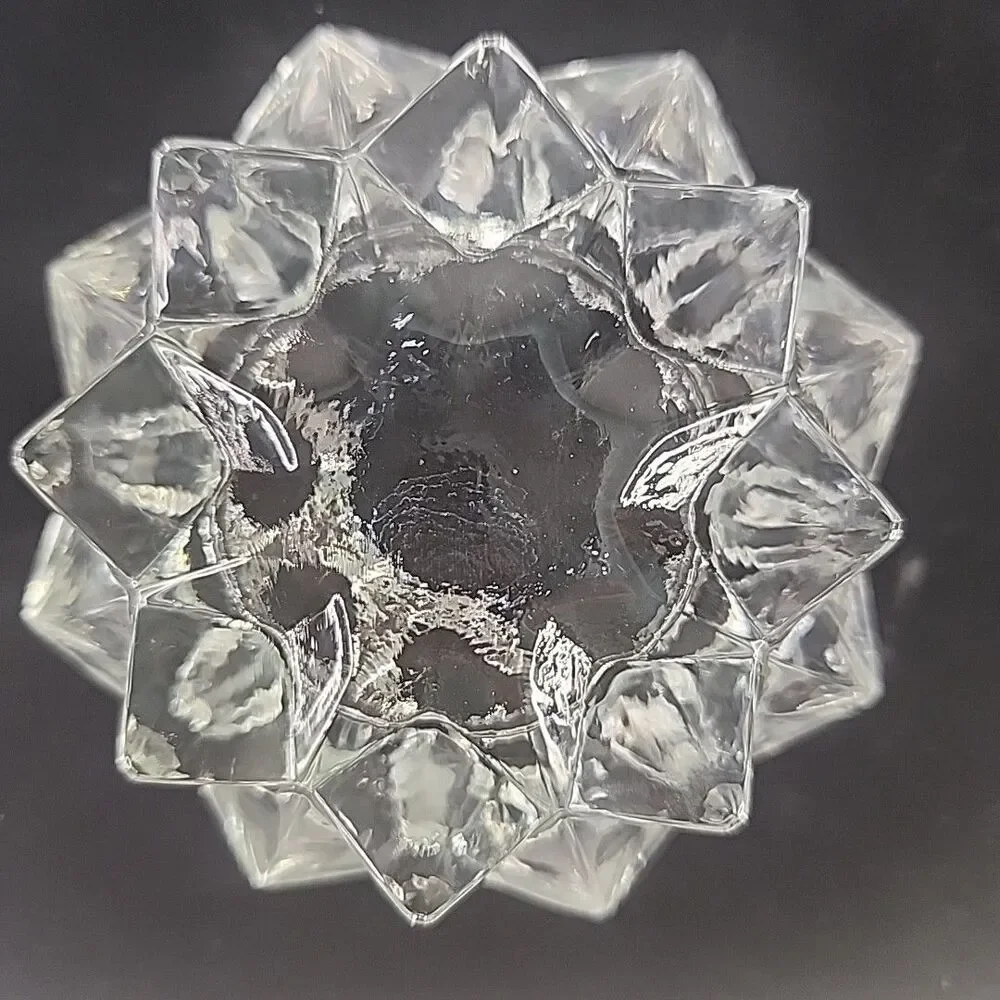 Candle Holder Diamond Star Pattern Clear Glass Votive OR Tea Light Vintage